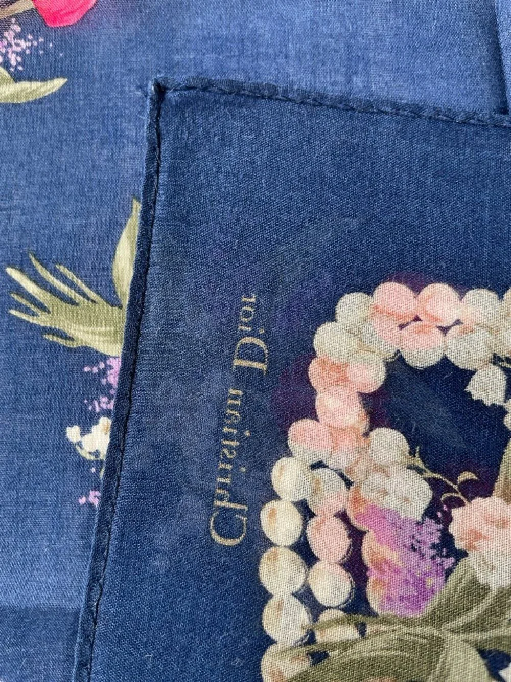 Vintage Christian Dior Floral Cotton Scarf Tulip Print